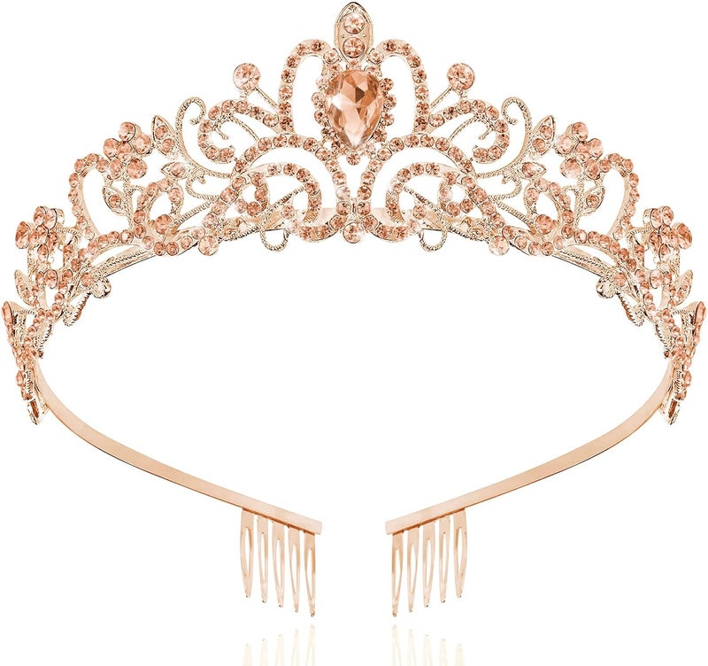 TAROSE Crowns for Women, Queen Crystal Gold Silver Tiaras with White Rhinestone and Combs, Goddess Crown for Wedding Bride Birthday Princess Bridal Shower Hair Accessories for Women - Image 1